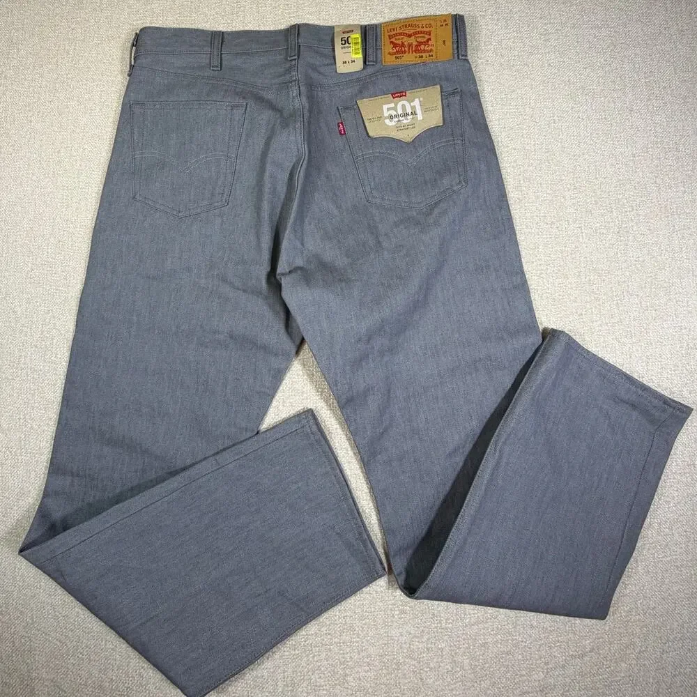 NWT Levis 501 Men 38x34 Gray Button Fly Denim Jean Preppy 5 Pocket Straight Leg